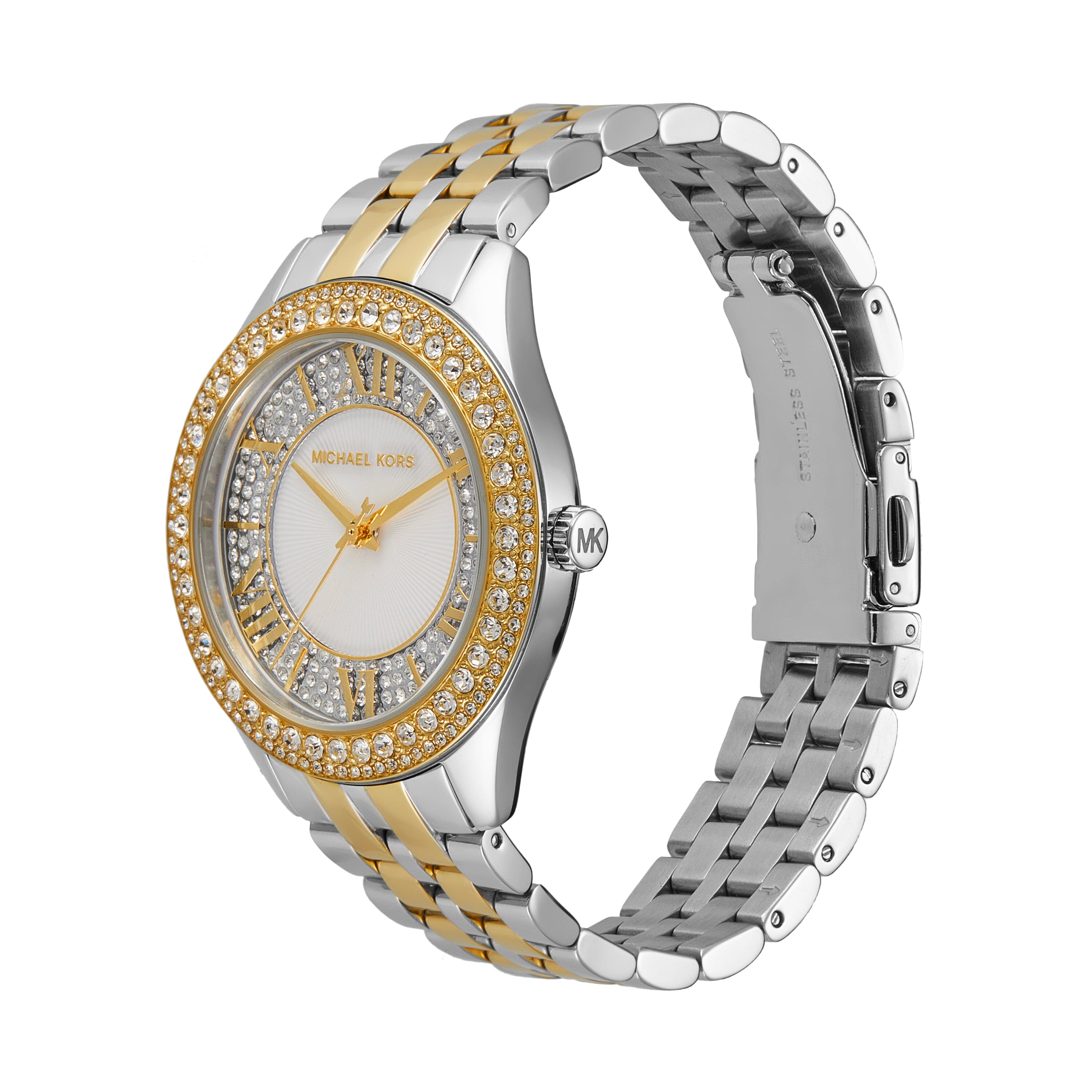 Michael Kors Harlowe Three-Hand Crystals White Dial Two Tone Steel Strap Watch for Women - MK4811