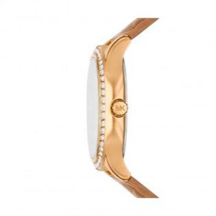 Michael Kors Sage Three-Hand Mother of Pearl White Dial Brown Leather Strap Watch for Women - MK4819