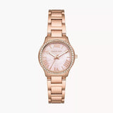 Michael Kors Sage Three-Hand Crystals Mother of Pearl Dial Rose Gold Steel Strap Watch for Women - MK4823