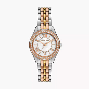 Michael Kors Harlowe Three-Hand Mother of Pearl White Dial Tri Tone Steel Strap Watch for Women - MK4846