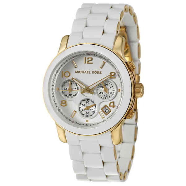 Michael Kors Runway Chronograph White Dial White Steel Strap Watch for Women - MK5145