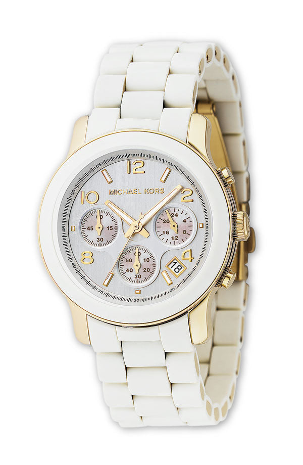 Michael Kors Runway Chronograph White Dial White Steel Strap Watch for Women - MK5145