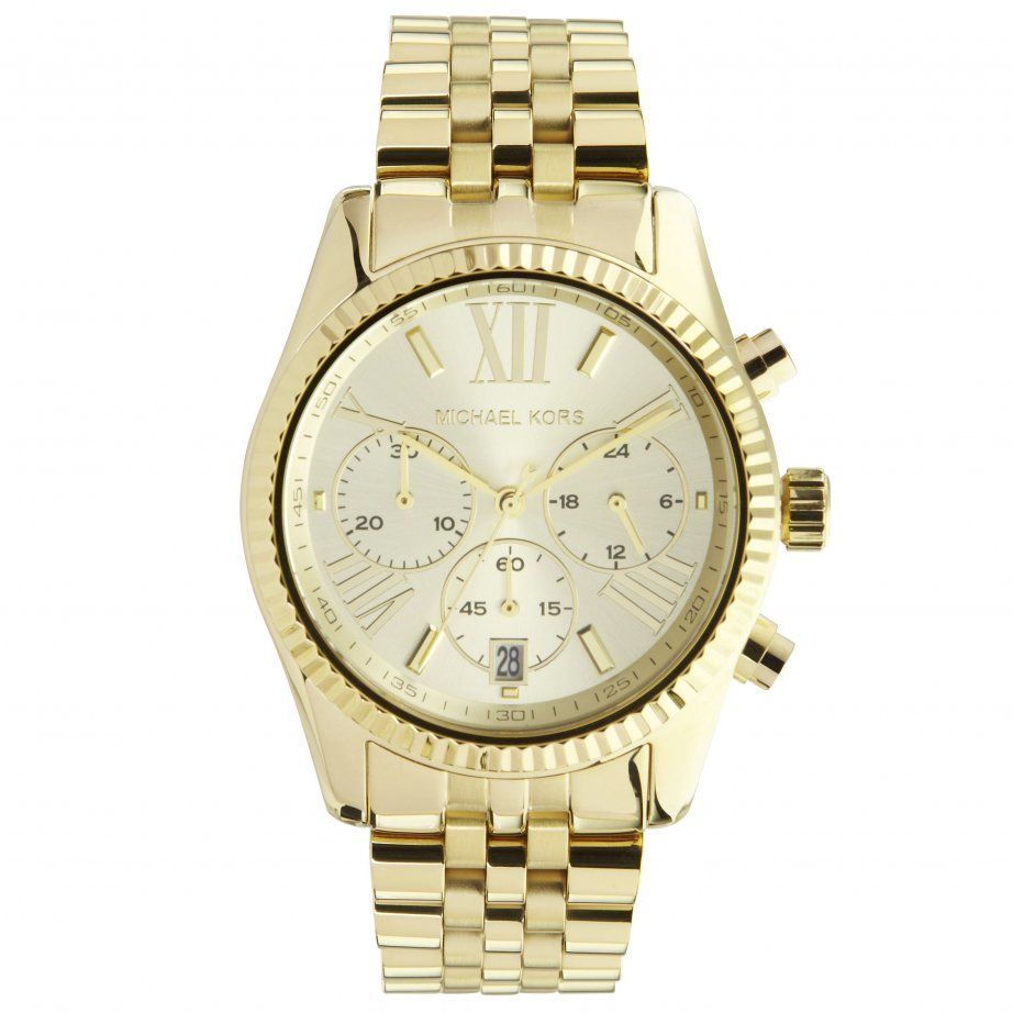 Michael Kors Lexington Chronograph Gold Dial Gold Steel Strap Watch for Women - MK5556