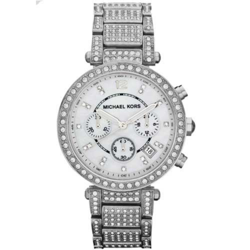 Michael Kors Parker Mother of Pearl Dial Diamonds Silver Steel Strap Watch for Women - MK5572