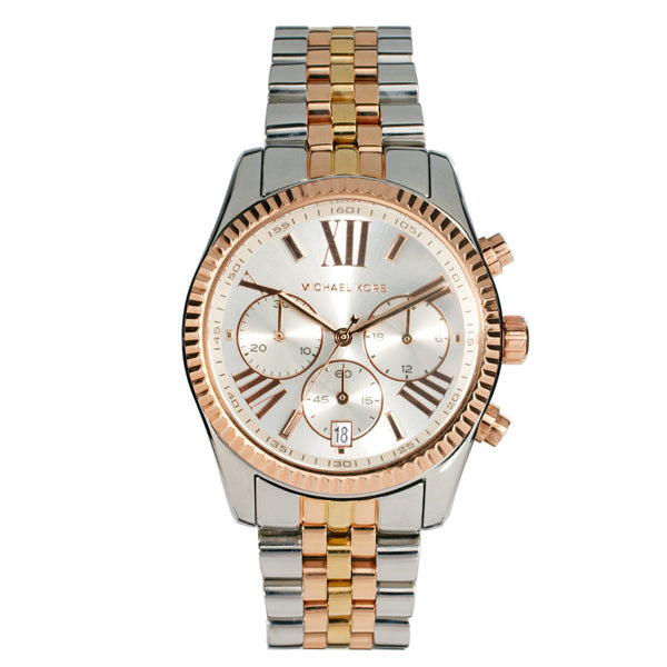 Michael Kors Lexington Chronograph Silver Dial Two Tone Steel Strap Watch for Women - MK5735
