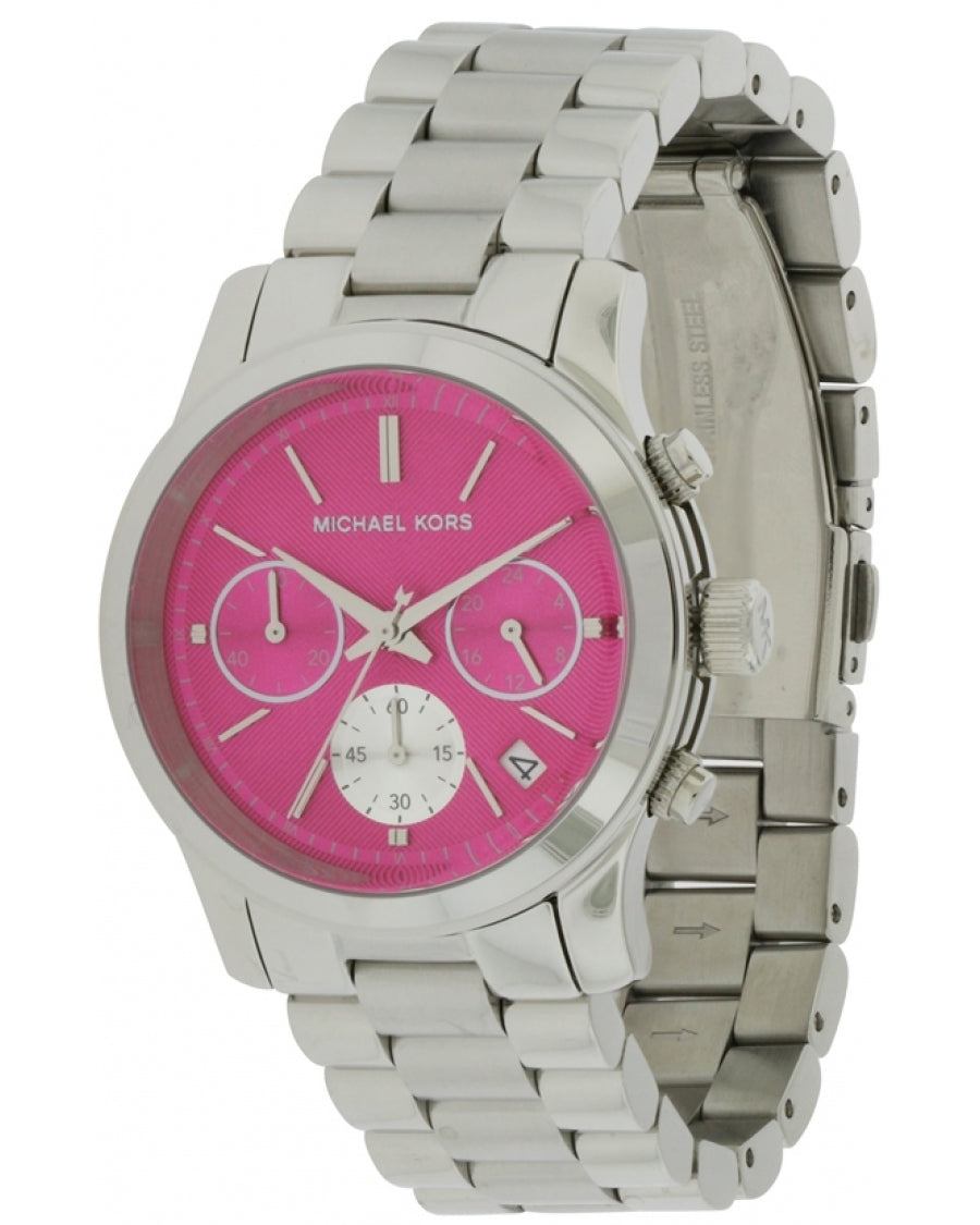Michael Kors Runway Chronograph Pink Dial Silver Steel Strap Watch for Women - MK6160