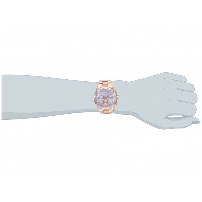 Michael Kors Runway Chronograph Purple Dial Rose Gold Steel Strap Watch For Women - MK6163
