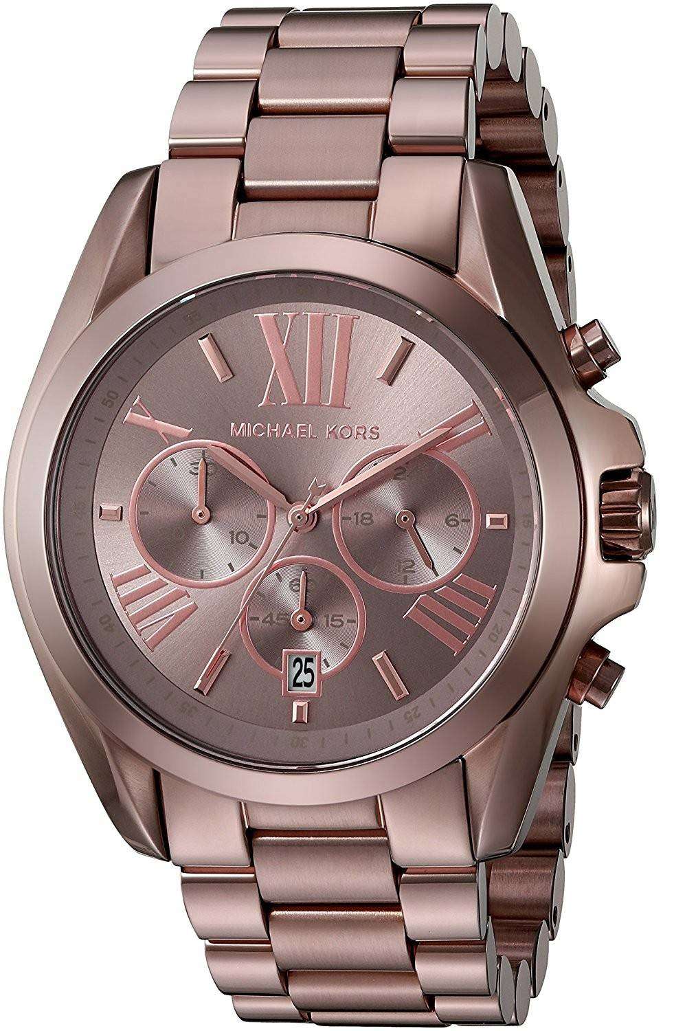 Michael Kors Bradshaw Chronograph Brown Dial Brown Steel Strap Watch For Women - MK6247