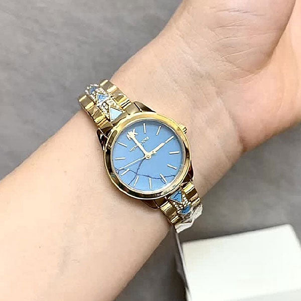 Michael Kors Petite Runway Mercer Blue Dial Gold Steel Strap Watch For Women - MK6673