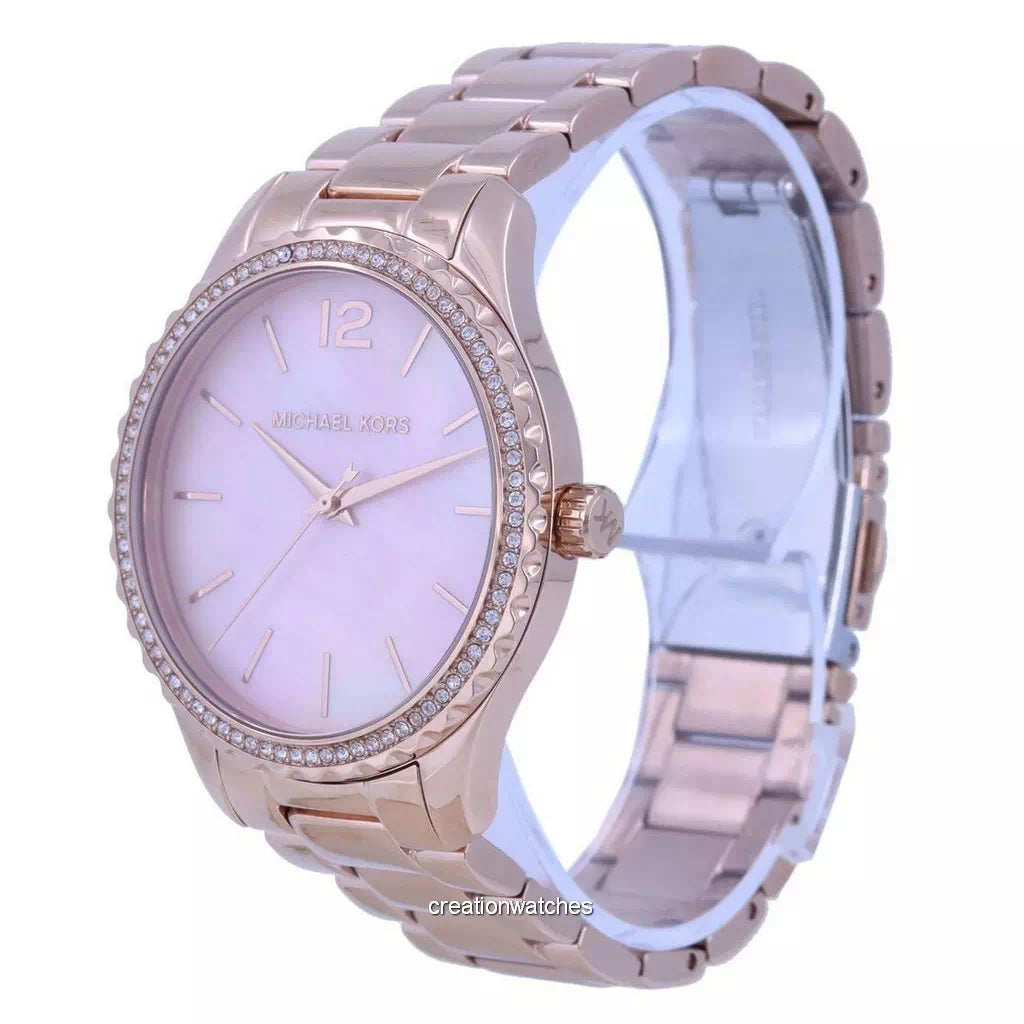 Michael Kors Layton Three Hand Pink Dial Rose Gold Steel Strap Watch For Women - MK6848