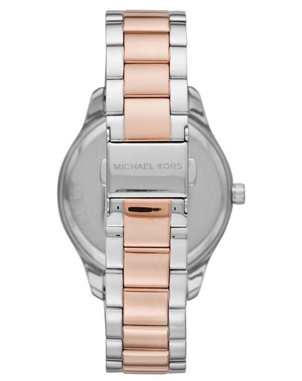 Michael Kors Layton Three Hand Mother of Pearl White Dial Two Tone Steel Strap Watch For Women - MK6849