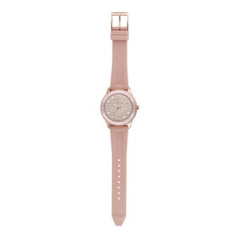 Michael Kors Runway Three Hand Crystal Pave Dial Pink Rubber Strap Watch For Women - MK6854