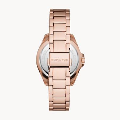 Michael Kors Kacie Three Hand Black Dial Rose Gold Steel Strap Watch for Women - MK6930