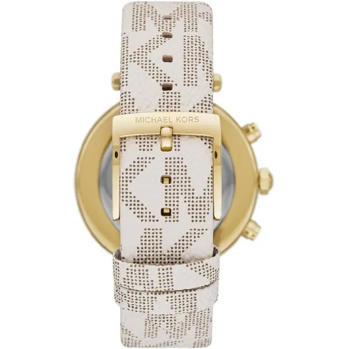 Michael Kors Tibby Multifunction Silver Dial White Leather Strap Watch For Women - MK6967
