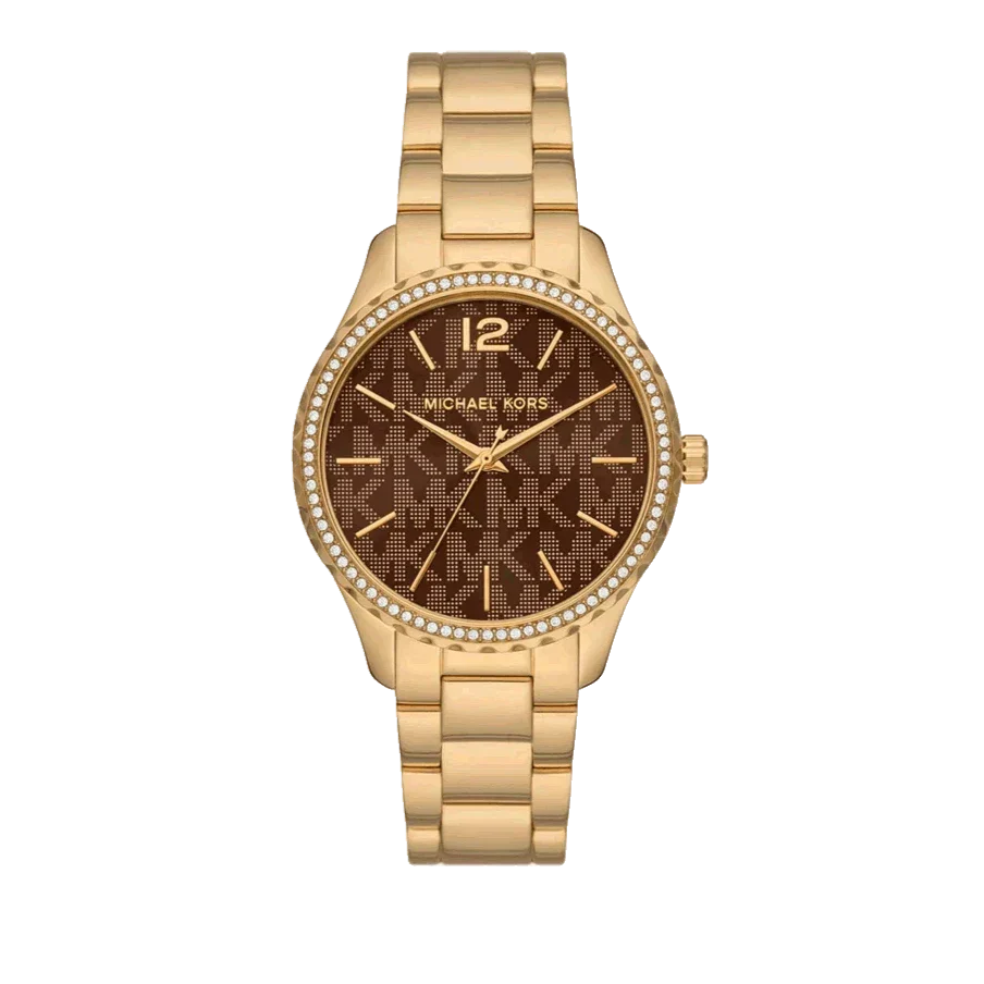 Michael Kors Layton Chronograph Brown Dial Gold Steel Strap Watch For Women - MK7296