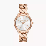 Michael Kors Runway Three-Hand Silver Dial Rose Gold Steel Strap Watch for Women - MK7473