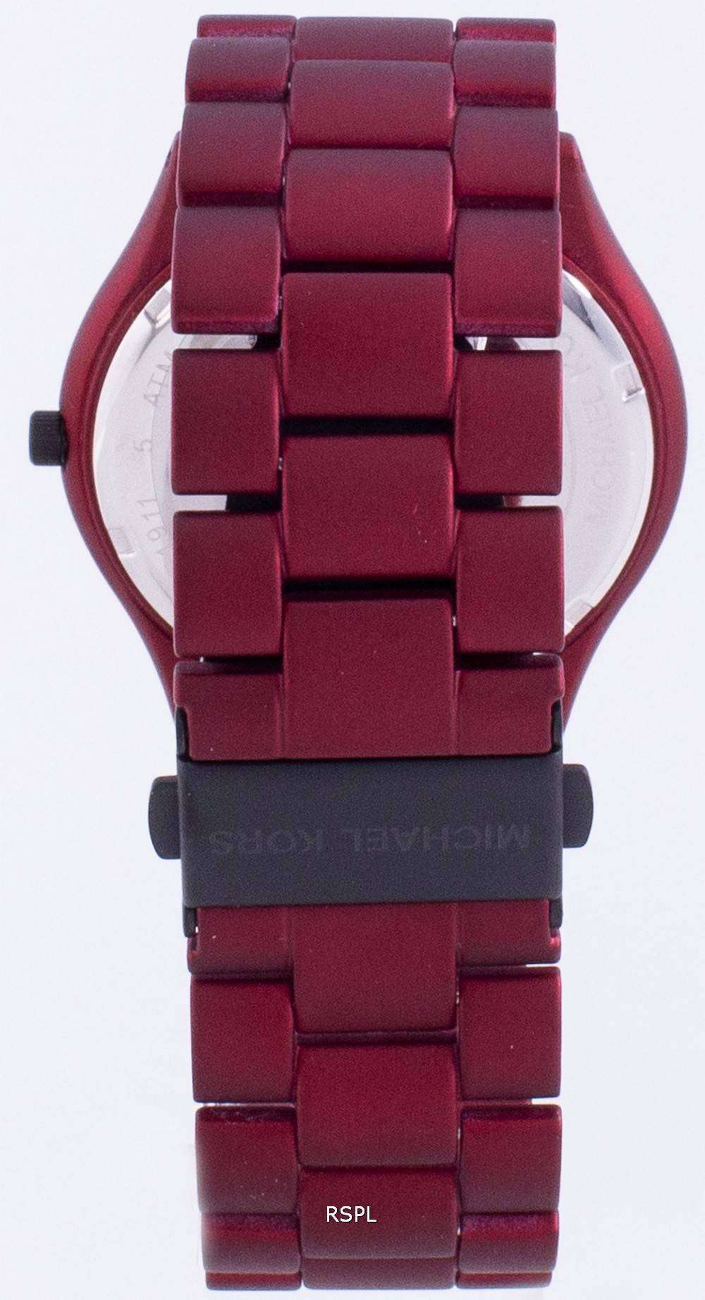 Michael Kors Slim Runway Quartz Black Dial Red Steel Strap Watch for Men - MK8712