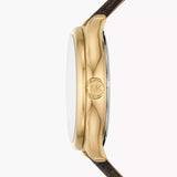 Michael Kors Benning Three Hand Gold Dial Brown Leather Strap Watch For Men - MK8931