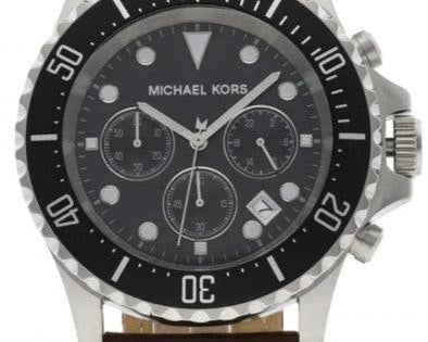 Michael Kors Everest Chronograph Black Dial Brown Leather Strap Watch For Men - MK9054