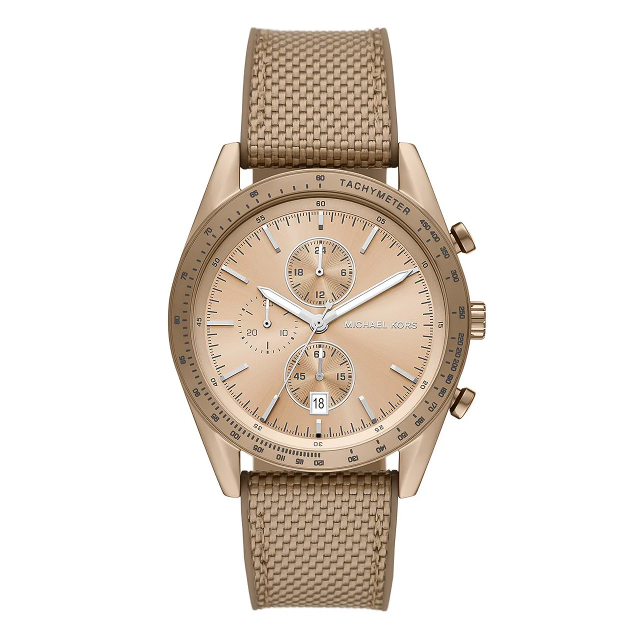 Michael Kors Warren Chronograph Beige Dial Beige Nylon Strap Watch for Men - MK9145