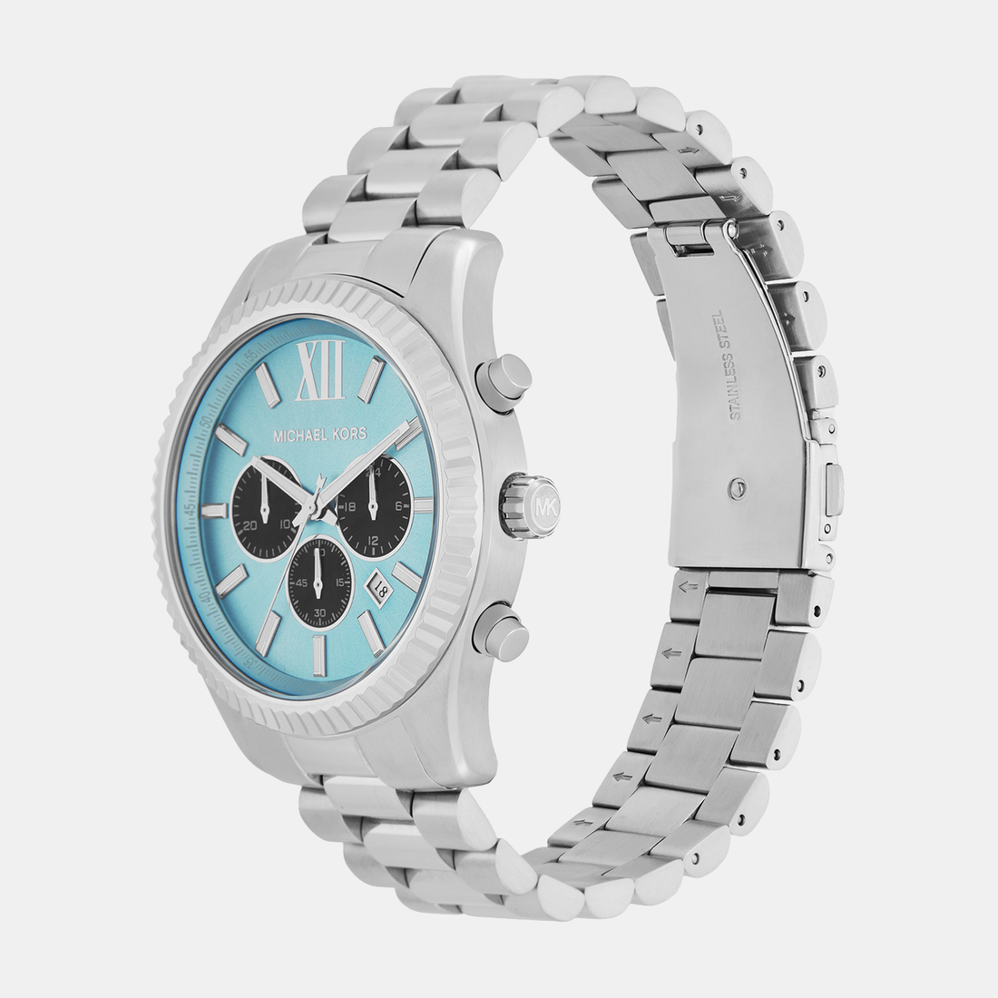 Michael Kors Lexington Chronograph Blue Dial Silver Steel Strap Watch for Men - MK9165