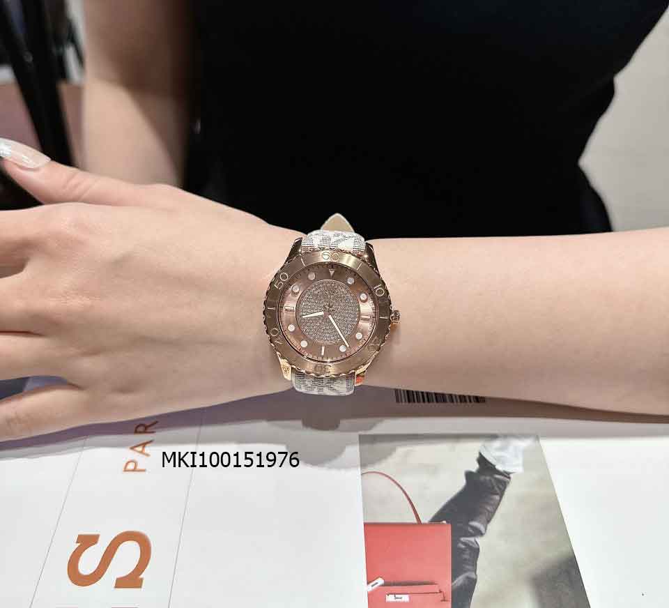 Michael Kors Runway Three Hand Quartz Gold Dial Brown Leather Strap Watch For Women - MK6999