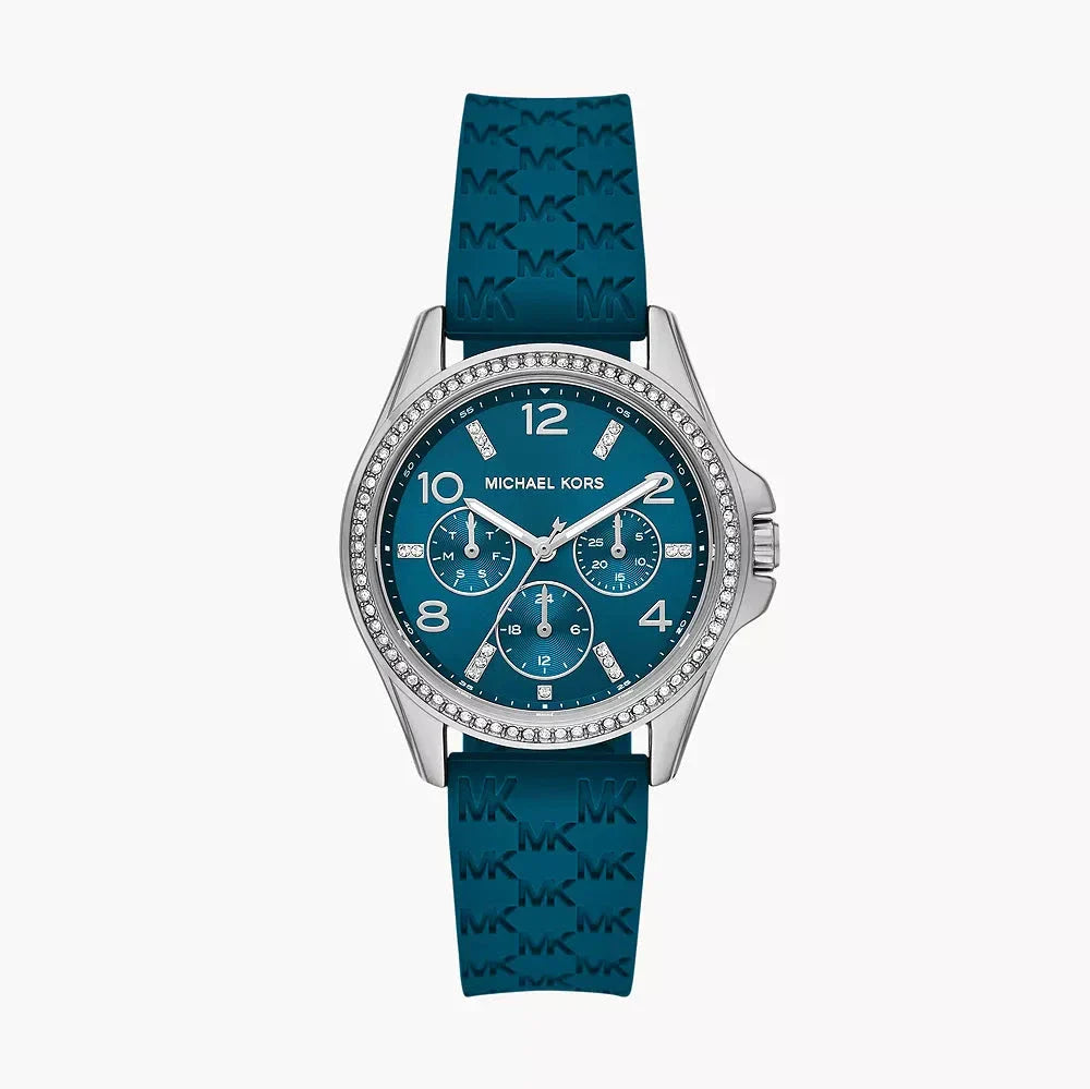 Michael Kors Mini Pilot Pave Blue Dial Blue Silicone Strap Watch for Women - MKO1004