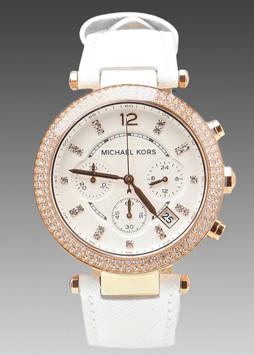 Michael Kors Parker White Diamonds Dial White Leather Strap Watch for Women - MK2281
