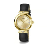 Guess Rumour Quartz Gold Dial Black Leather Strap Watch For Women - GW0689L2