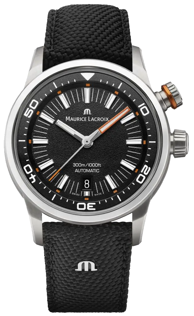 Maurice Lacroix Pontos S Diver Black Dial Orange Rubber Strap Watch For Men - PT6248-SS00L-330-J