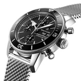Breitling Superocean Heritage Chronograph 44 Black Dial Silver Mesh Bracelet Watch for Men - A13313121B1A1
