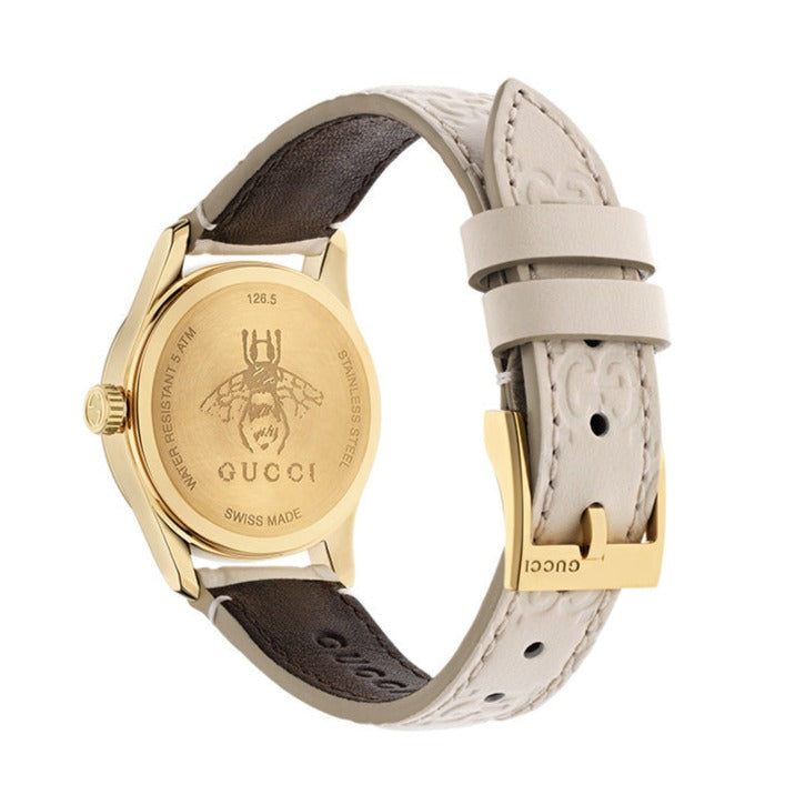 Gucci G Timeless Quartz White Dial White Leather Strap Watch For Women - YA126580A