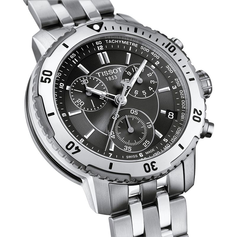 Tissot PRS 200 Grey Dial Chronograph Grey Dial Silver Steel Strap Watch For Men - T067.417.11.051.00