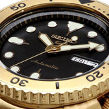 Seiko 5 Sports Automatic Black Dial Gold Steel Strap Watch For Men - SRPK18
