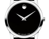 Movado Museum Classic Black Dial Black Leather Strap Watch For Women - 0607015