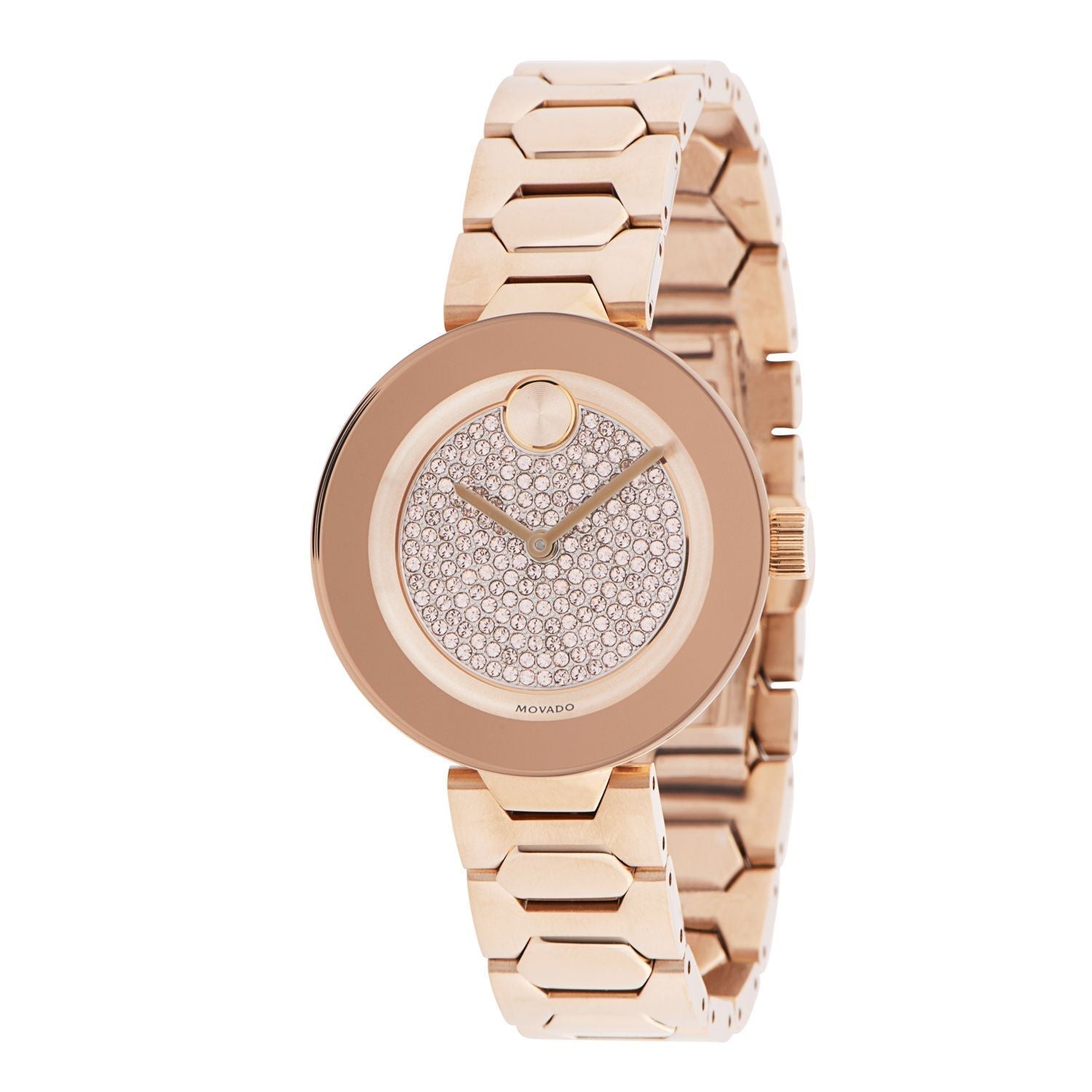 Movado Bold Crystal Pave Rose Gold Dial Rose Gold Steel Strap Watch For Women - 3600493