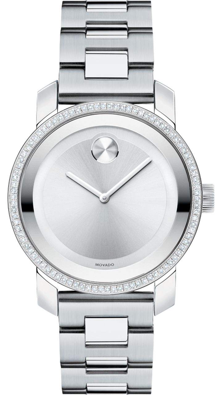 Movado Bold Diamonds Silver Dial Silver Steel Strap Watch for Women - 3600149