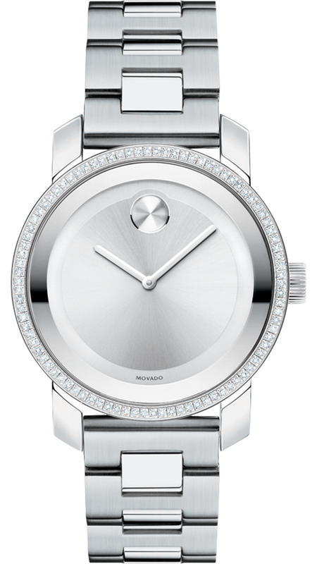Movado Bold Diamonds Silver Dial Silver Steel Strap Watch for Women - 3600149
