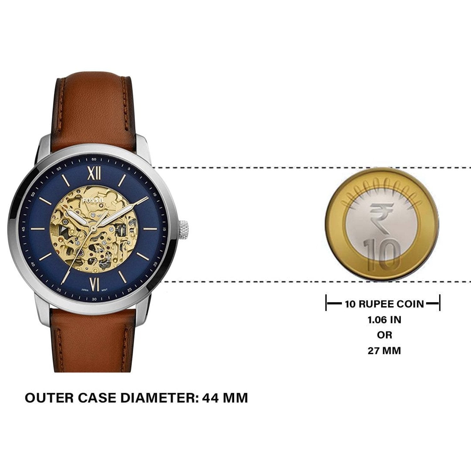 Fossil Neutra Automatic Luggage Skeleton Blue Dial Brown Leather Strap Watch for Men - ME3160