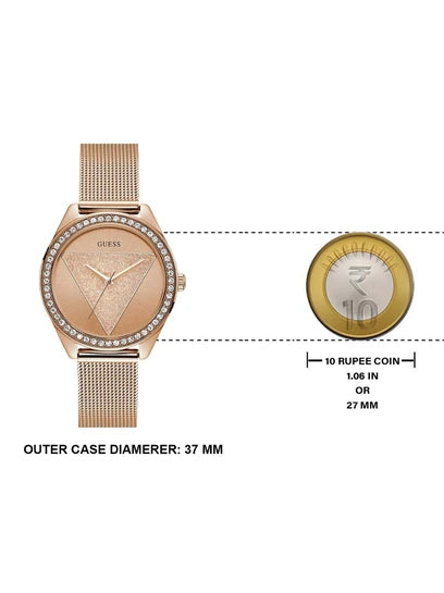 Guess Tri Glitz Quartz Diamonds Rose Gold Dial Rose Gold Mesh Bracelet Watch For Women - W1142L4