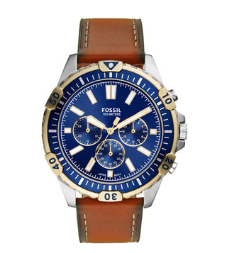 Fossil Garrett Chronograph Blue Dial Brown Leather Strap Watch for Men - FS5625