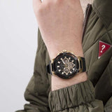 Guess Matrix Multifunction Gold Dial Black Rubber Strap Watch For Men - GW0423G2