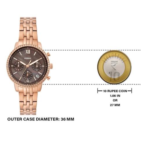 Fossil Neutra Chronograph Mother of Pearl Brown Dial Rose Gold Steel Strap Watch for Women - ES5218