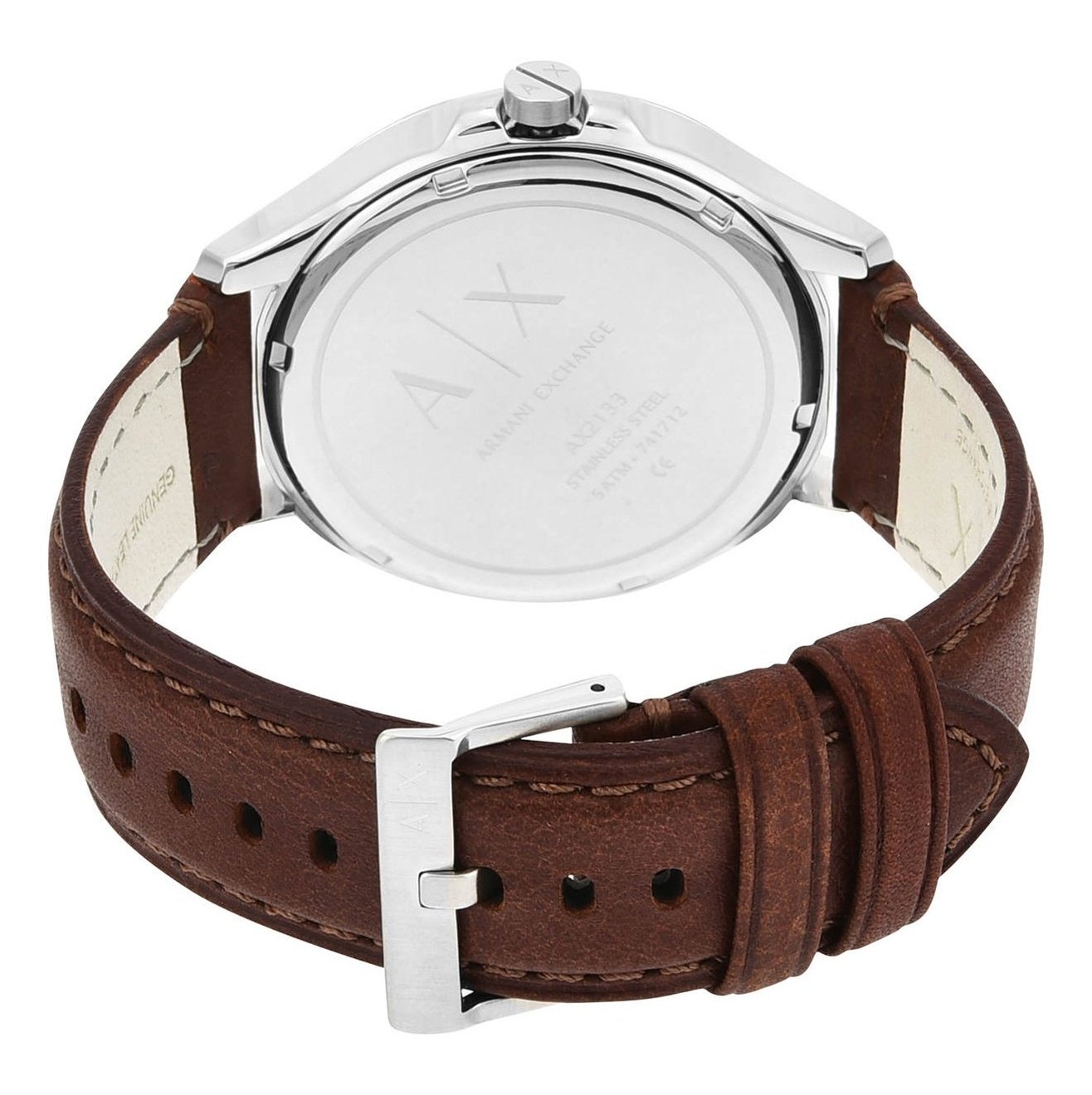 Armani Exchange Hampton Chronograph White Dial Brown Leather Strap Watch For Men - AX2187
