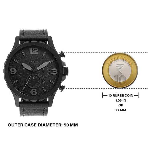 Fossil Nate Chronograph Black Dial Black Leather Strap Watch for Men - JR1354