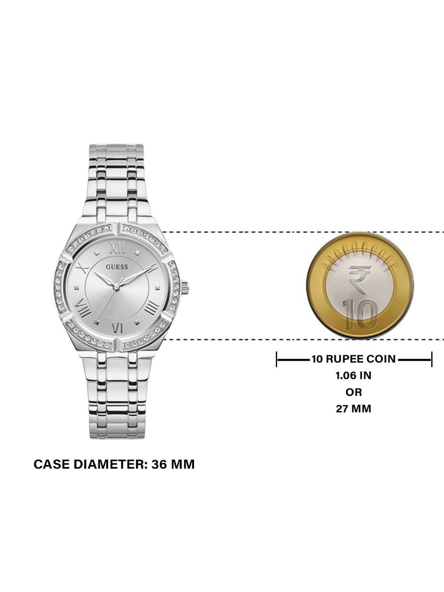 Guess Cosmo Diamonds Silver Dial Silver Steel Strap Watch For Women - GW0033L1