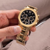 Guess Edge Chronograph Black Dial Gold Steel Strap Watch For Men - GW0539G2