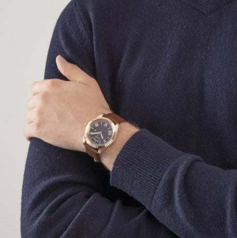 Guess Connoisseur Blue Dial Brown Leather Strap Watch For Men - GW0353G2