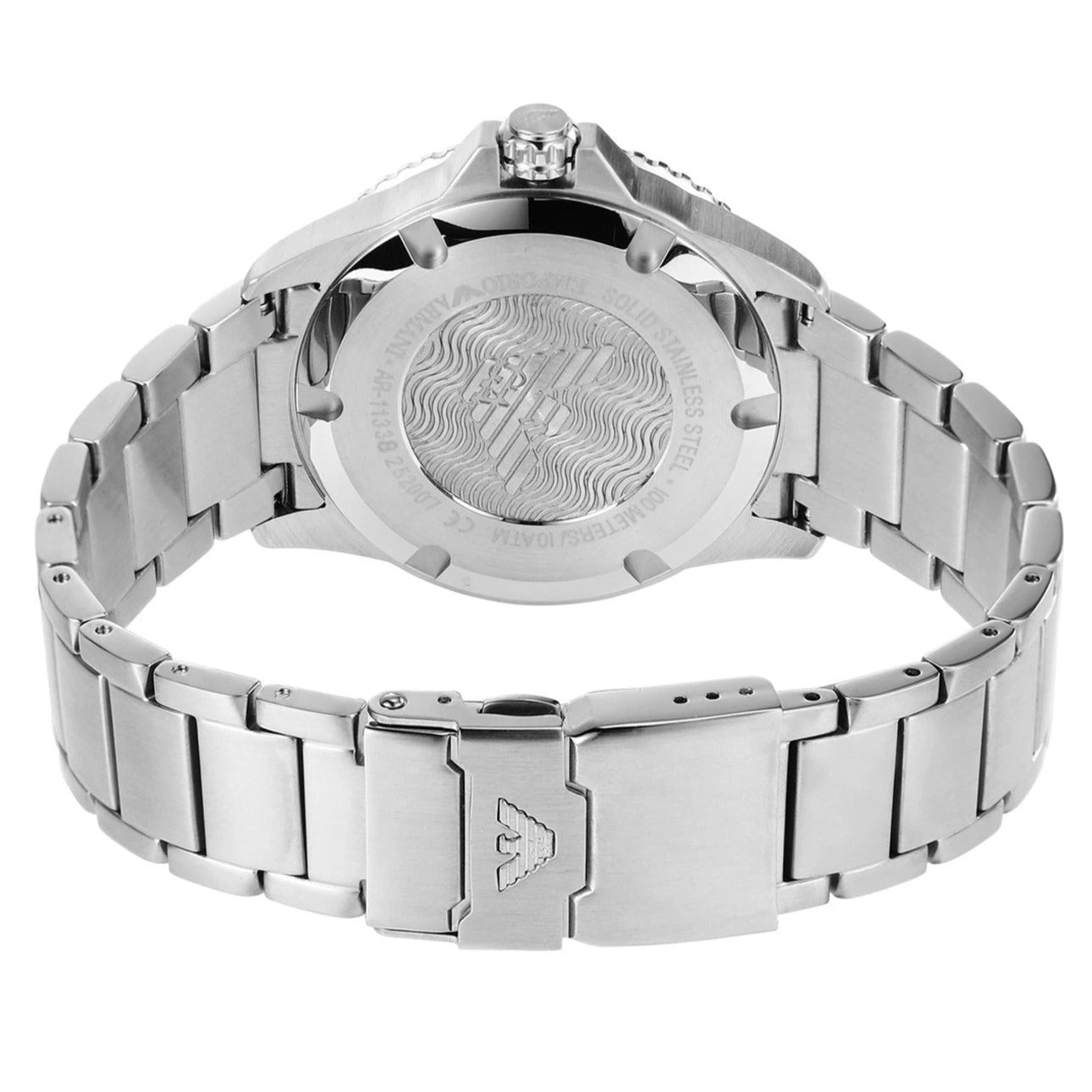 Emporio Armani Three Hand Green Dial Silver Steel Strap Watch For Men - AR11338