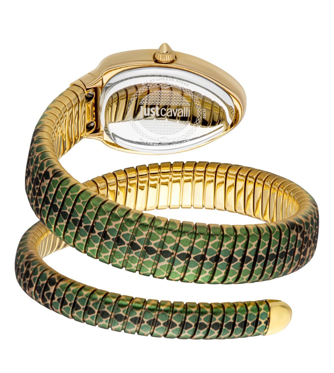 Just Cavalli Pelle Solo Snake Green Dial Three Tone Steel Strap Watch for Women - JC1L251M0035